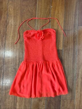 Wilfred Red Strapless Mini Dress with Flower